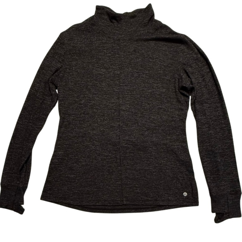 Apana Women's Top Gray Long Sleeve Keyhole Back Thumb Holes Sz Large